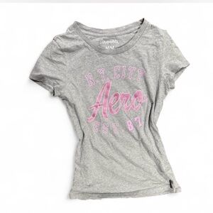 Aeropostale Heather Gray Tee with Pink Graphic